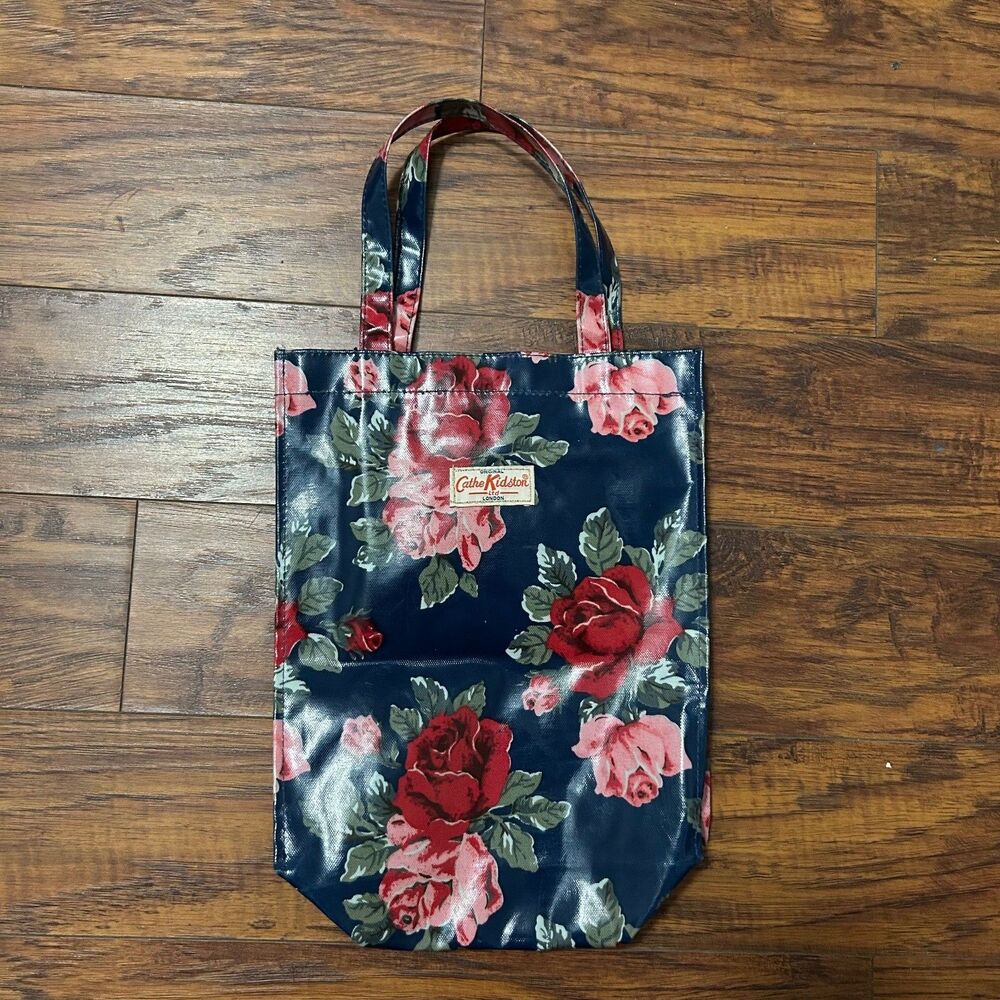 Cath Kidston Tote Rose Floral Bag Navy Blue Oilcloth Small Shopper Handbag Women